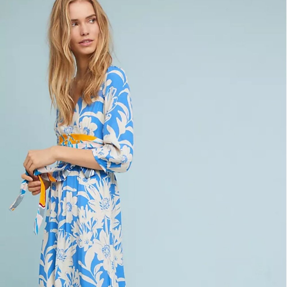 Maeve by Anthropologie Belted Kimono Floral Print Maxi Dress - Size US 8